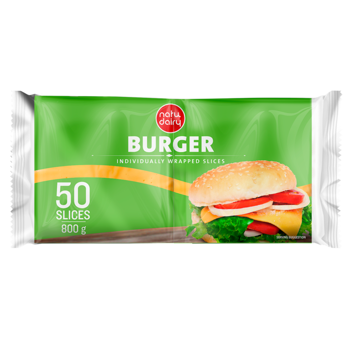 VEGETAL FAT PROCESSED CHEESE SLICES / BURGER SINGLES 50 SLICES, 800g