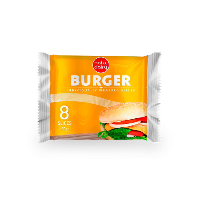 VEGETAL FAT PROCESSED CHEESE SLICES / BURGER SINGLES 8 SLICES, 150g